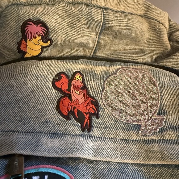 Disney Loungefly Ariel Little Mermaid Flounder Blue Denim Backpack With Patches main image 9